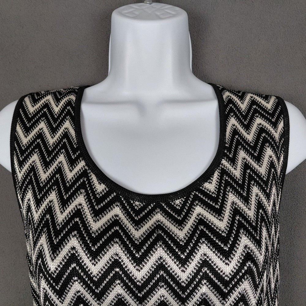 Nordstrom Classiques Entier Womens L Black White Chevron Zig Zag Knit Tank Top - Picture 5 of 9